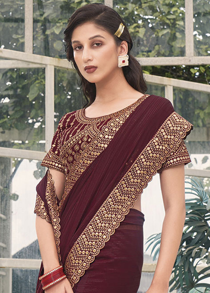 Wine Silk Saree With Blouse Piece