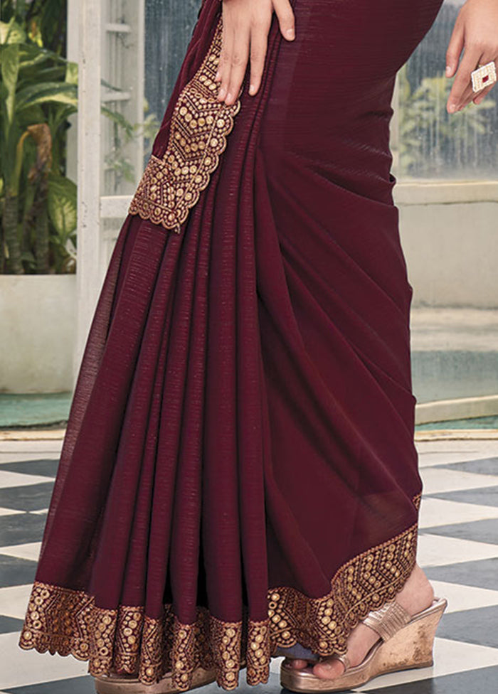 Wine Silk Saree With Blouse Piece