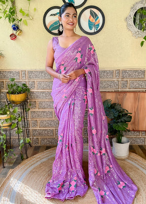 Lavender Georgette Saree With Blouse Piece