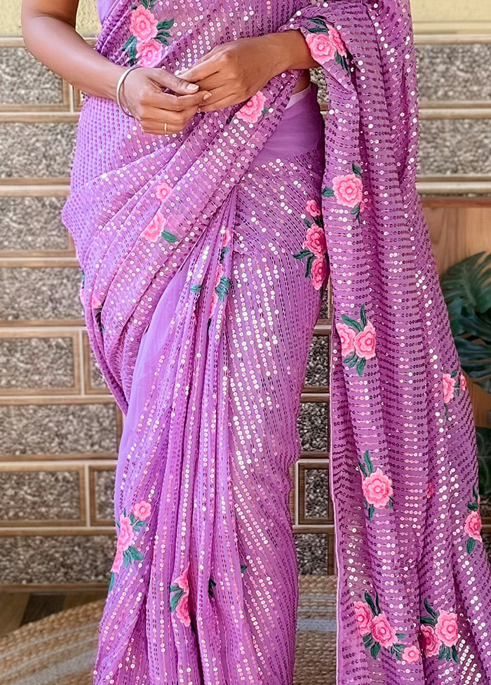 Lavender Georgette Saree With Blouse Piece