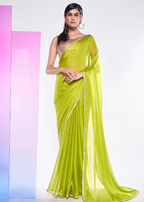 Green Georgette Saree With Blouse Piece