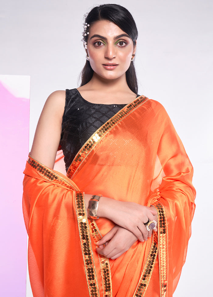 Orange Georgette Saree With Blouse Piece