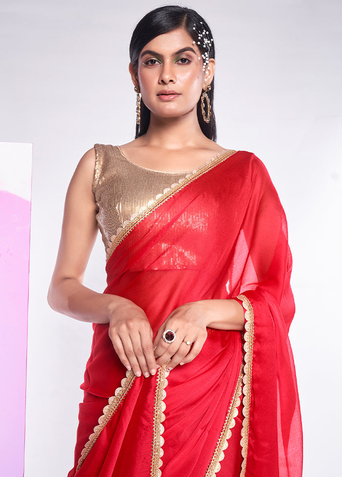 Red Georgette Saree With Blouse Piece