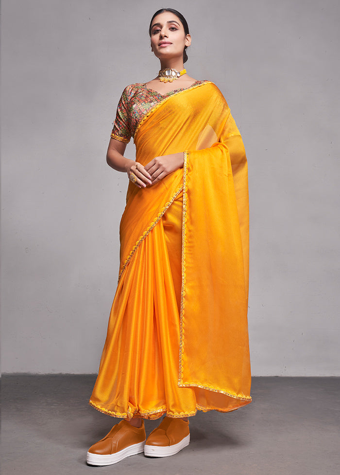 Yellow Georgette Saree With Blouse Piece