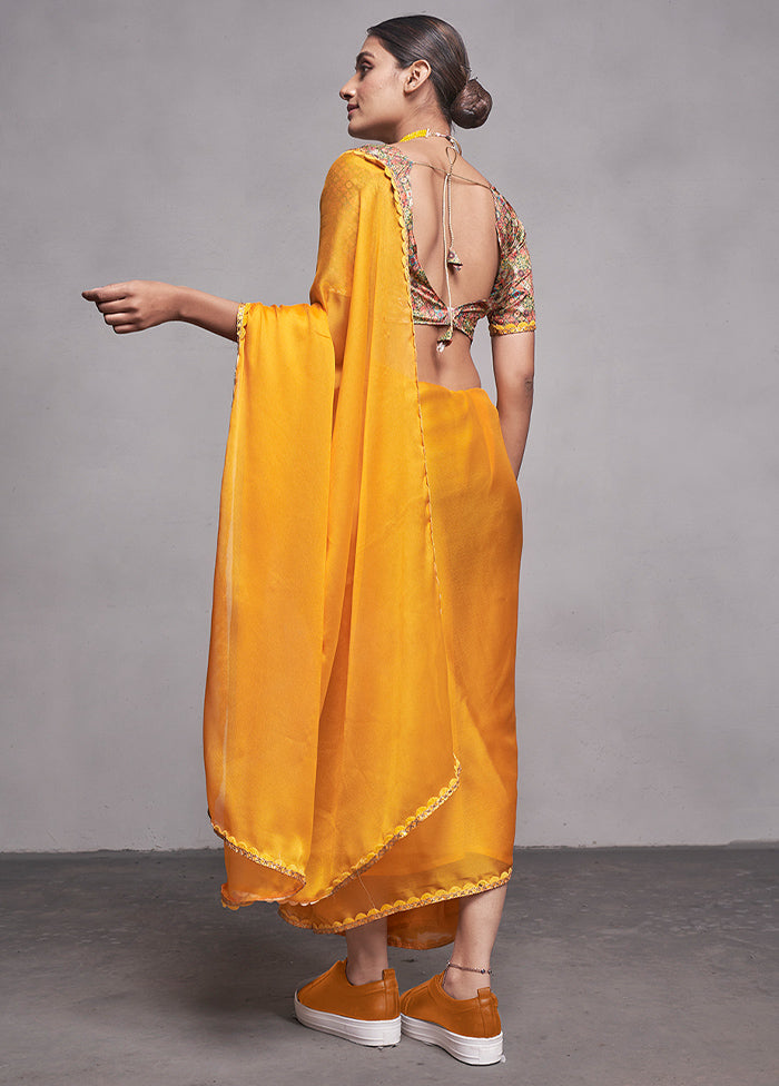 Yellow Georgette Saree With Blouse Piece