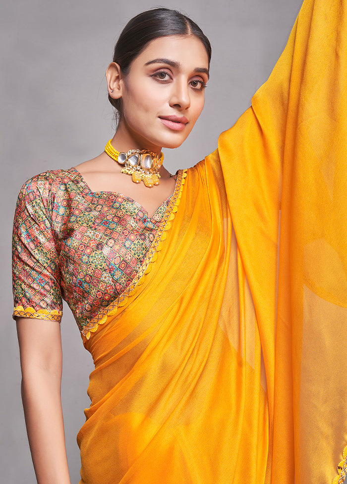 Yellow Georgette Saree With Blouse Piece