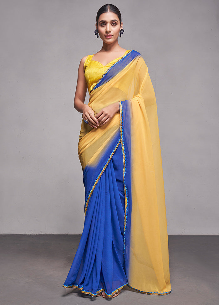 Blue Georgette Saree With Blouse Piece