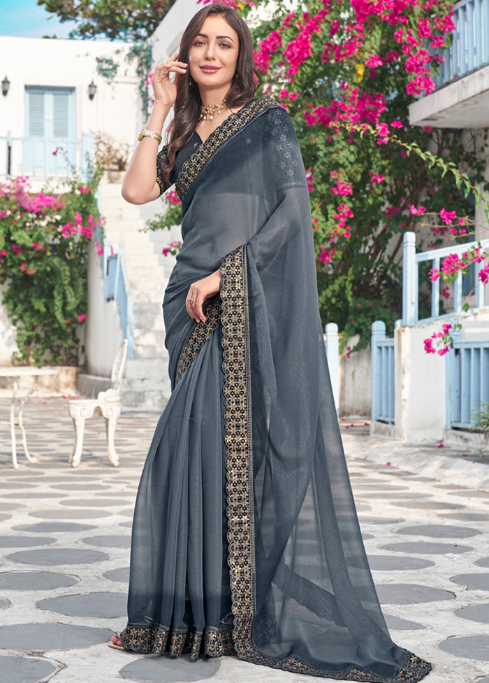 Grey Silk Saree With Blouse Piece