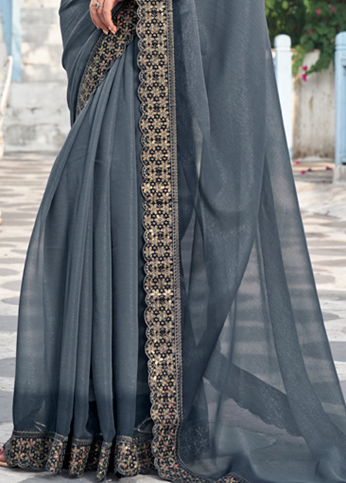 Grey Silk Saree With Blouse Piece