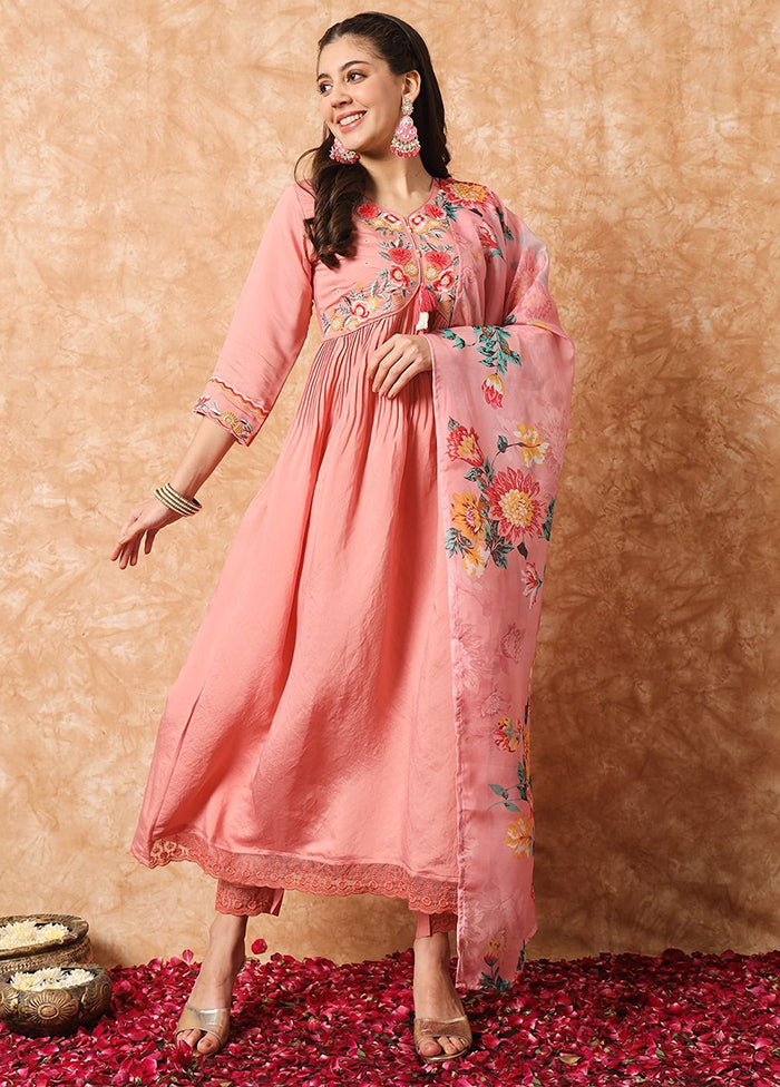 3 Pc Pink Readymade Viscose Suit Set