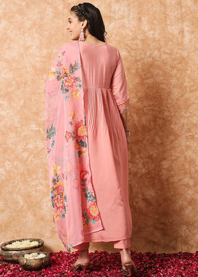 3 Pc Pink Readymade Viscose Suit Set