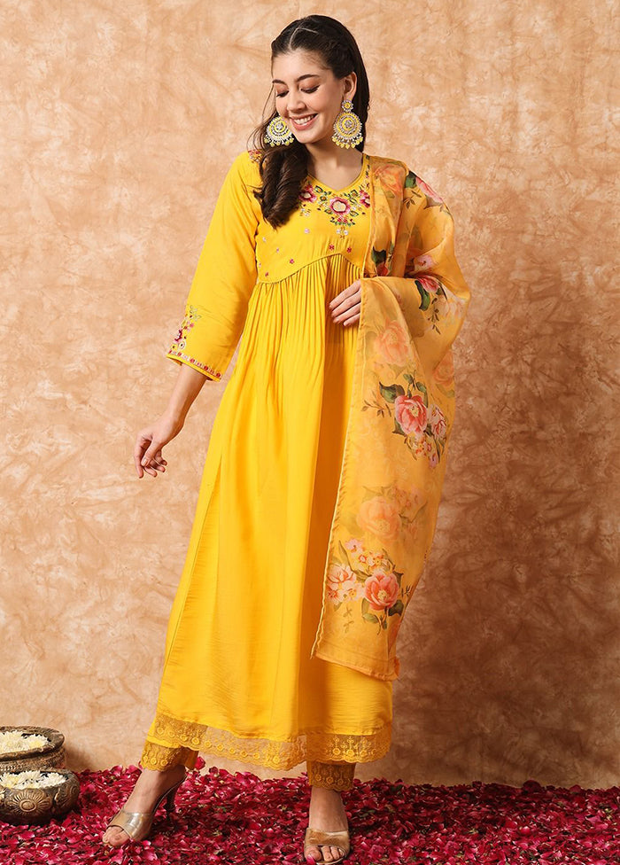 3 Pc Mustard Readymade Viscose Suit Set