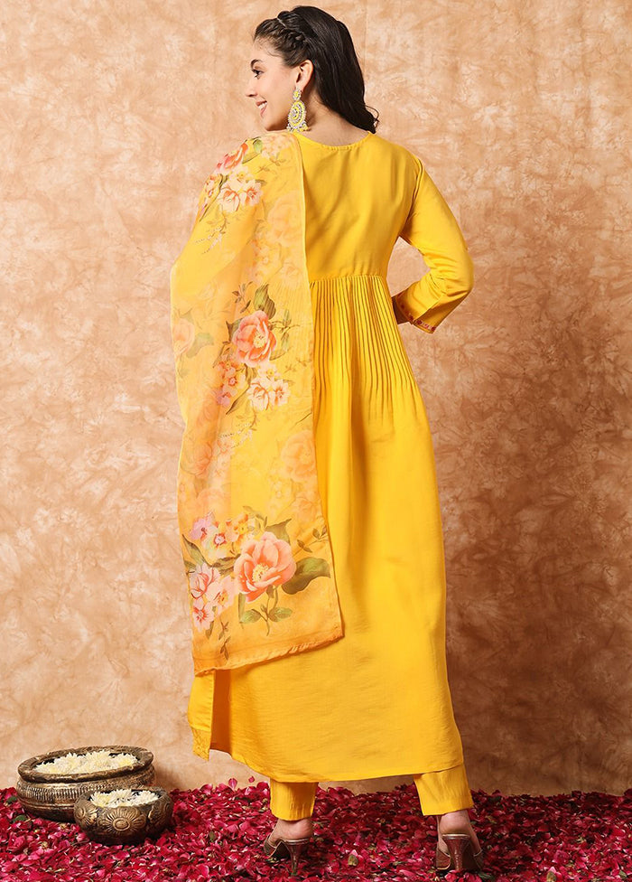 3 Pc Mustard Readymade Viscose Suit Set