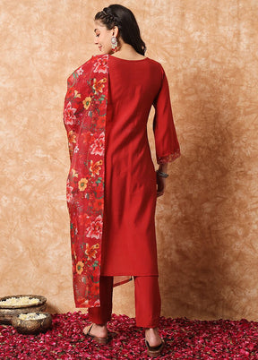 3 Pc Maroon Readymade Viscose Suit Set