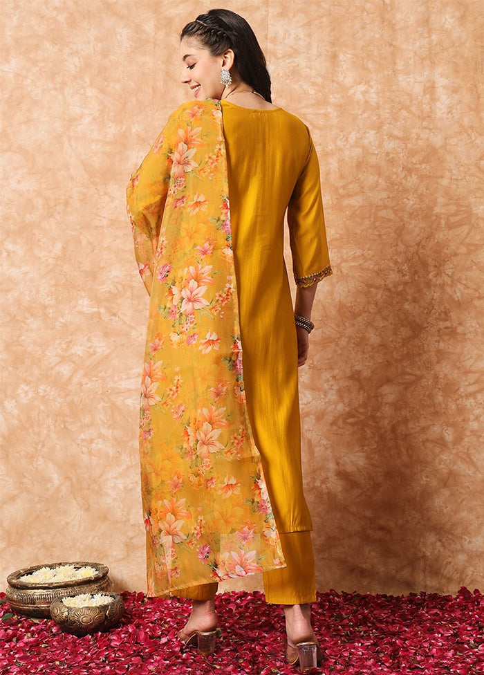 3 Pc Mustard Readymade Viscose Suit Set