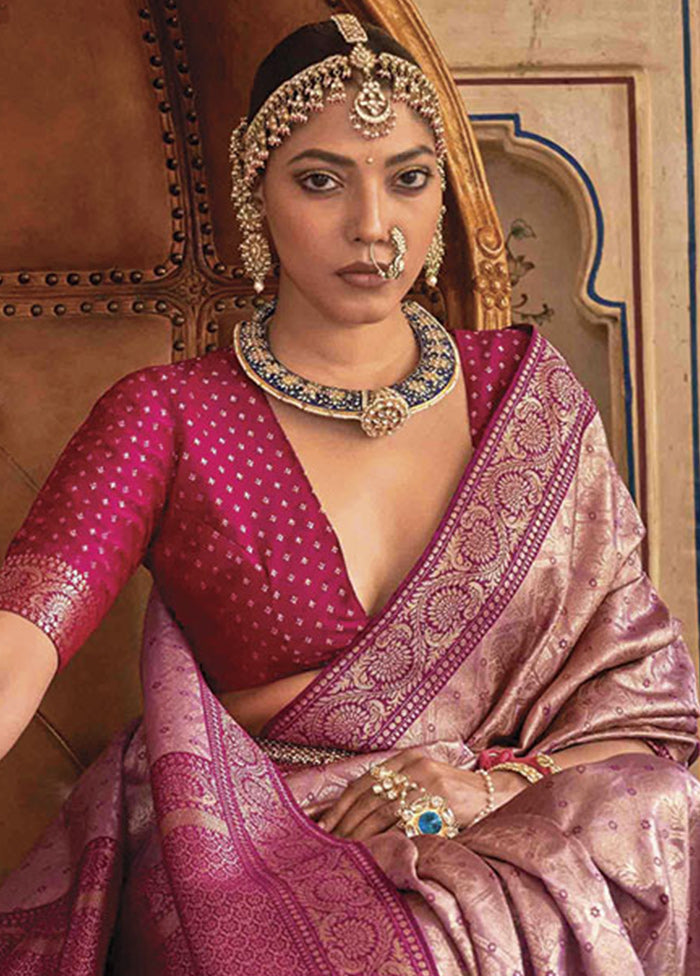 Pink Dupion Silk Saree With Blouse Piece