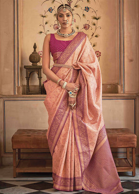 Peach Dupion Silk Saree With Blouse Piece