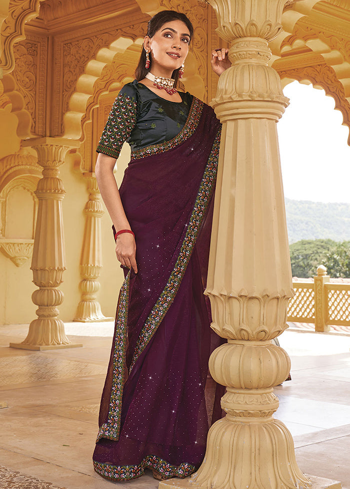 Wine Silk Saree With Blouse Piece