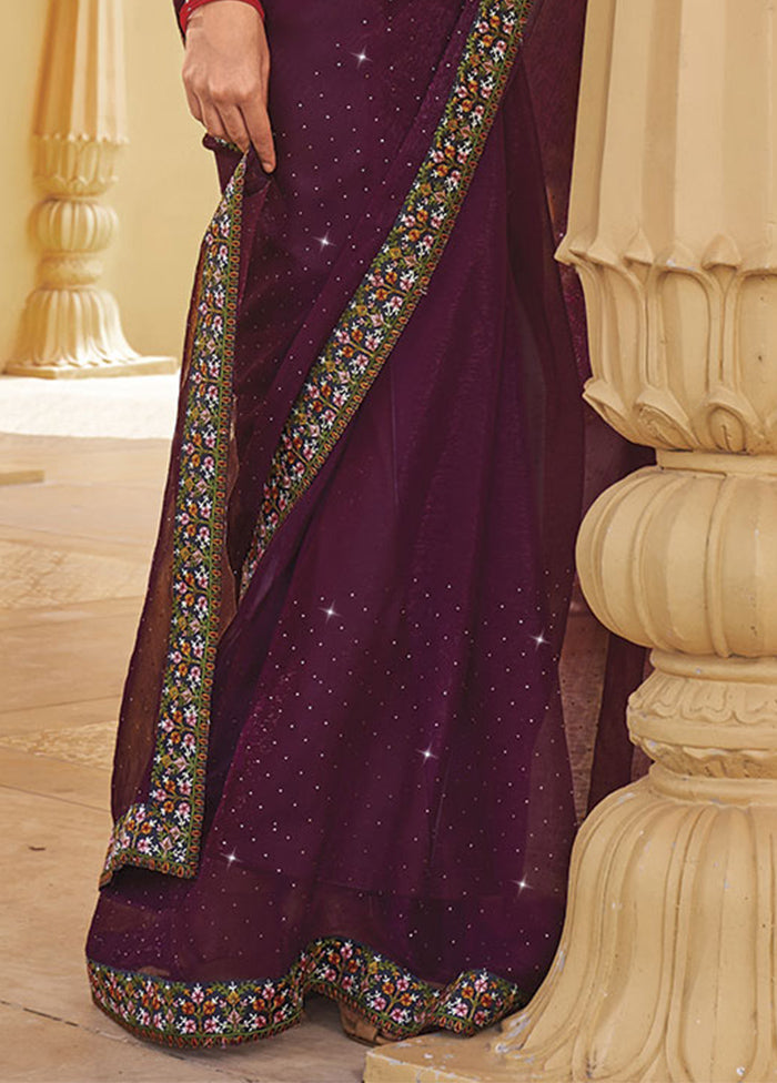 Wine Silk Saree With Blouse Piece