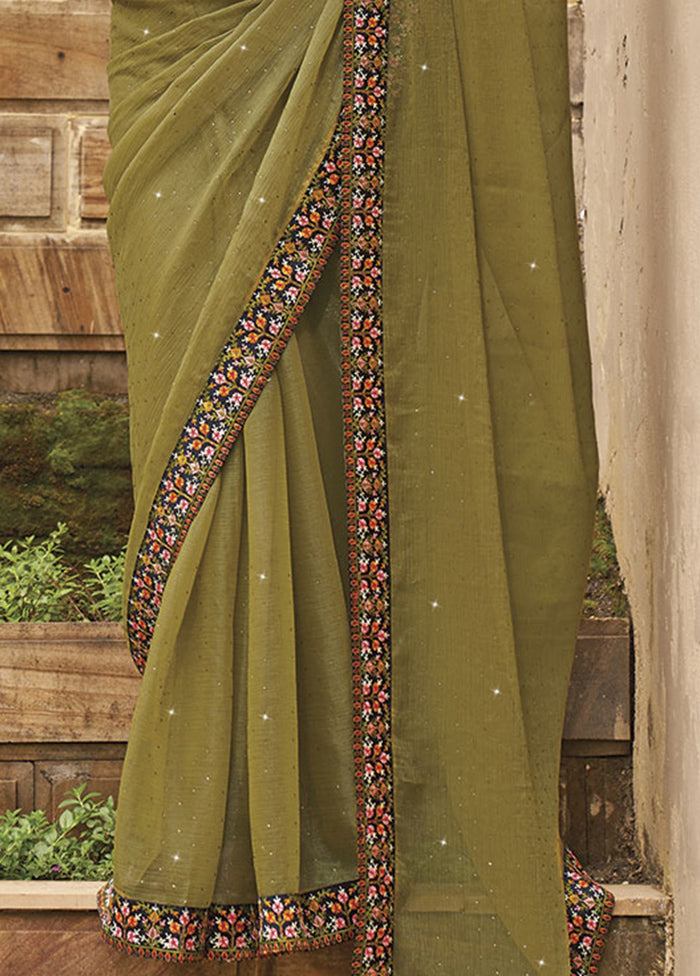 Mehendi Silk Saree With Blouse Piece