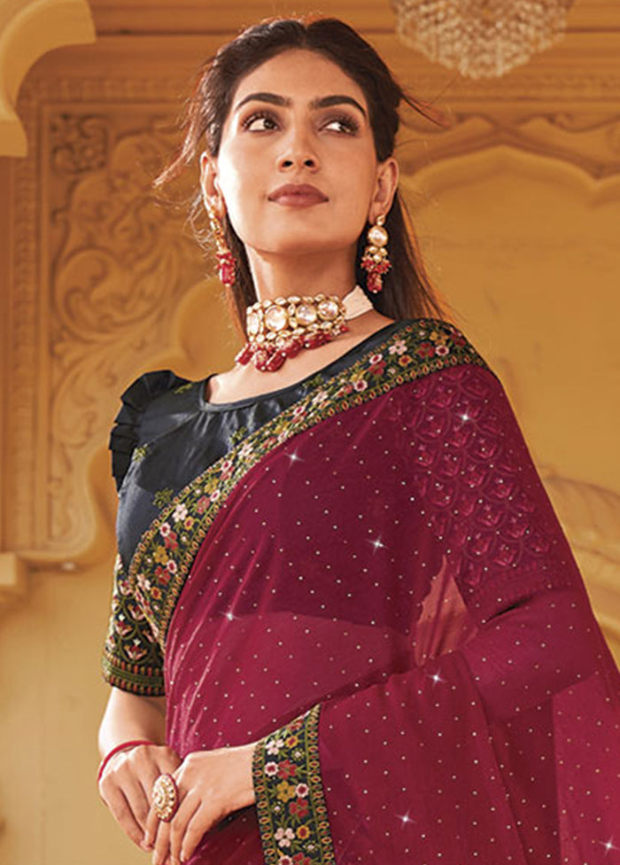 Maroon Silk Saree With Blouse Piece