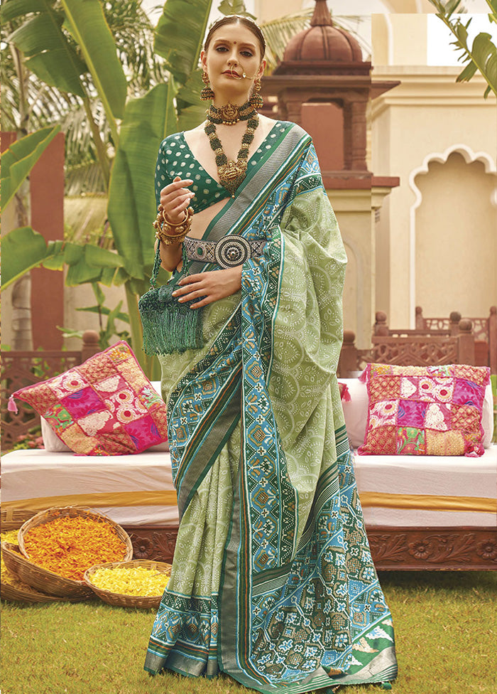 Pista Green Dupion Silk Saree With Blouse Piece