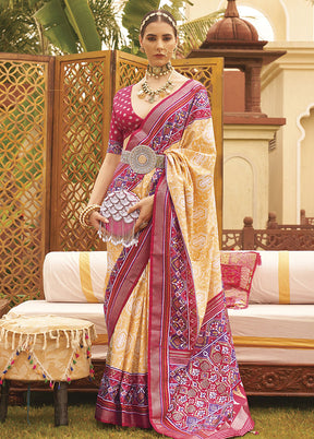 Yellow Dupion Silk Saree With Blouse Piece