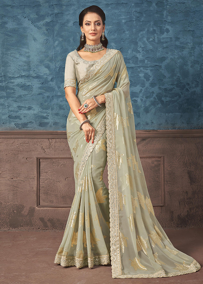 Grey Georgette Saree With Blouse Piece