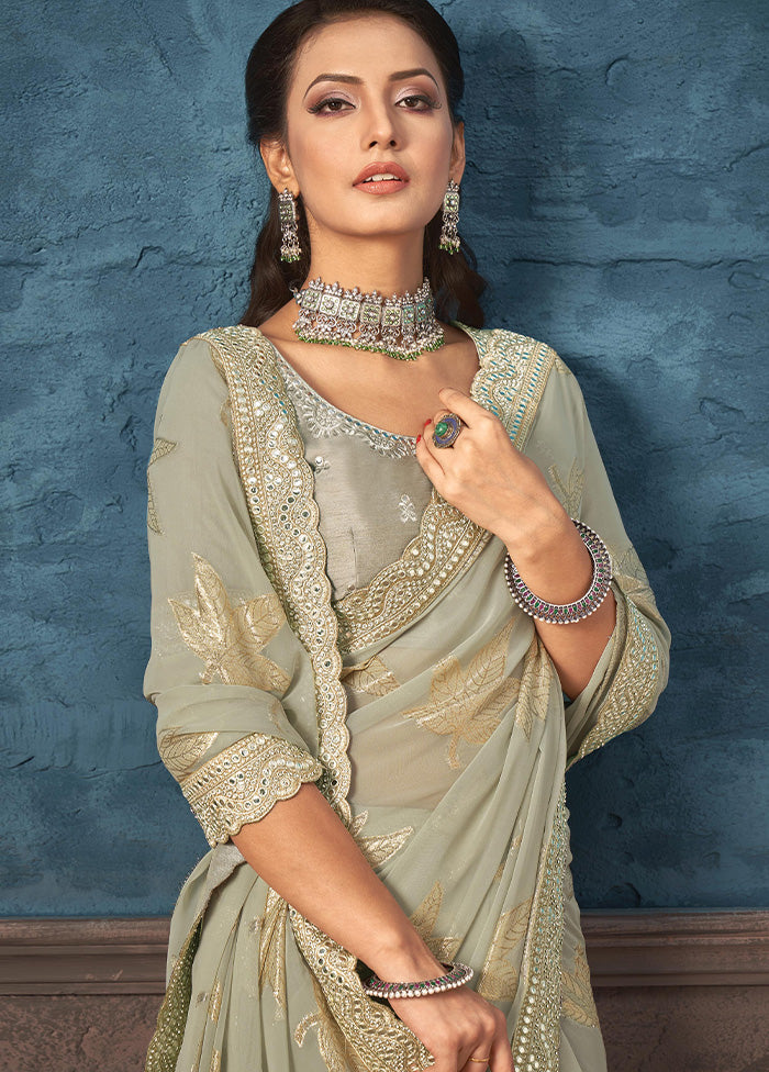 Grey Georgette Saree With Blouse Piece