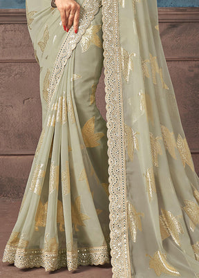 Grey Georgette Saree With Blouse Piece