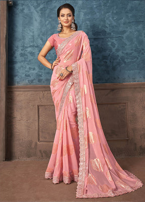 Pink Georgette Saree With Blouse Piece