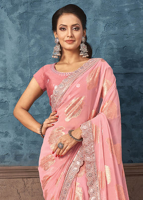 Pink Georgette Saree With Blouse Piece