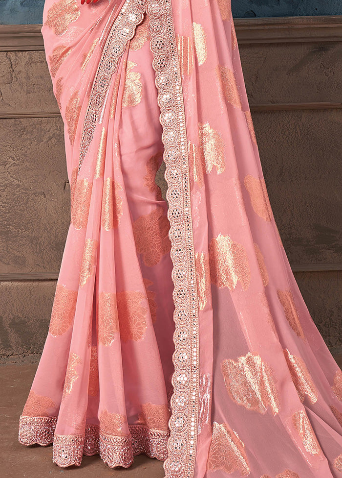 Pink Georgette Saree With Blouse Piece