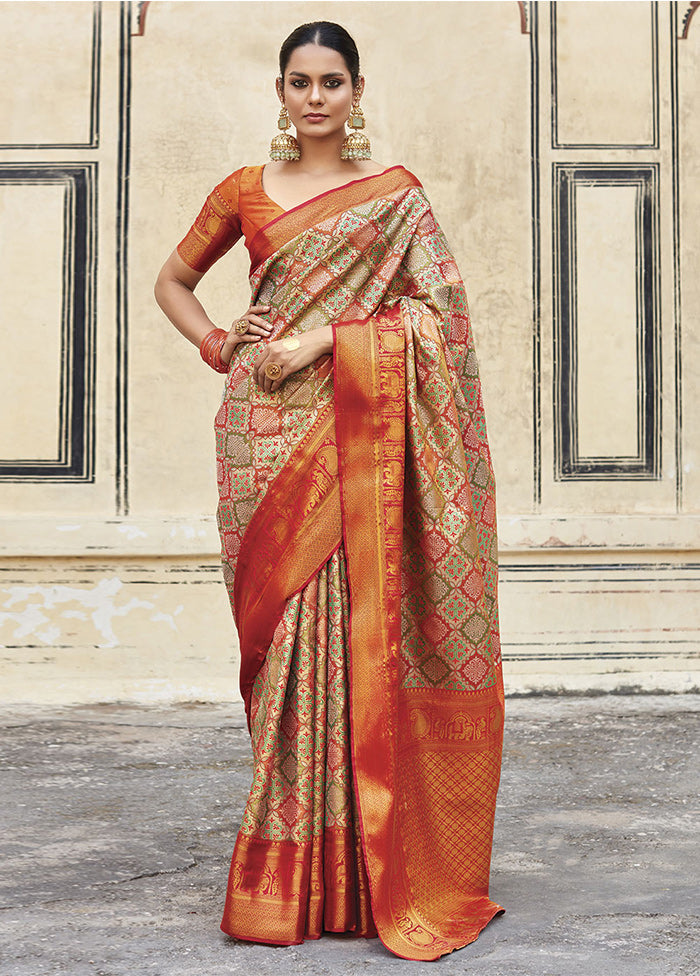 Orange Dupion Silk Saree With Blouse Piece