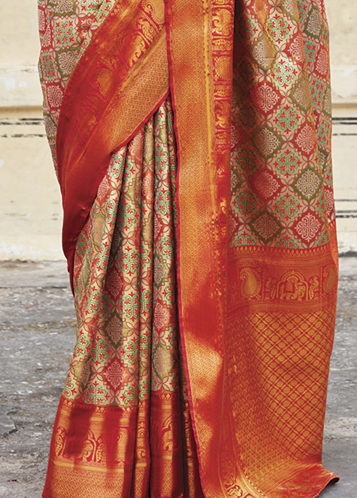 Orange Dupion Silk Saree With Blouse Piece