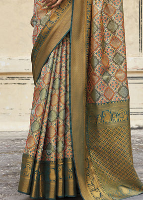 Olive Green Dupion Silk Saree With Blouse Piece