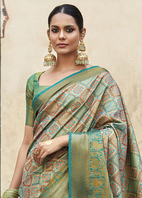 Teal Blue Dupion Silk Saree With Blouse Piece