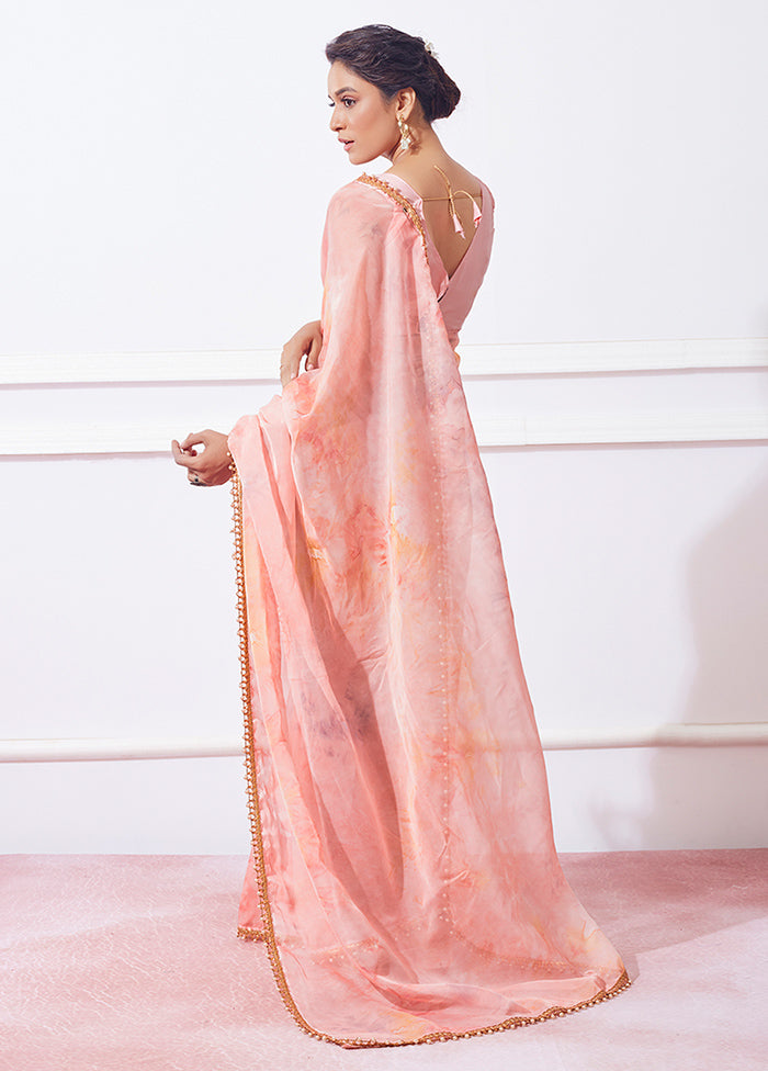 Peach Organza Saree With Blouse Piece