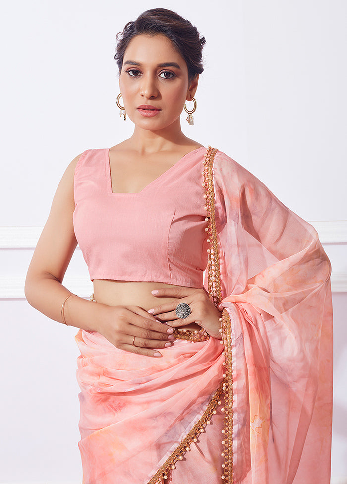 Peach Organza Saree With Blouse Piece