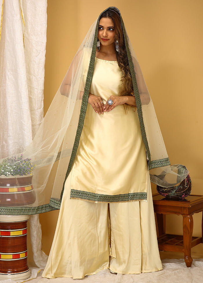 3 Pc Cream Readymade Silk Suit Set