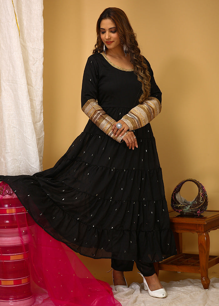 3 Pc Black Readymade Silk Suit Set