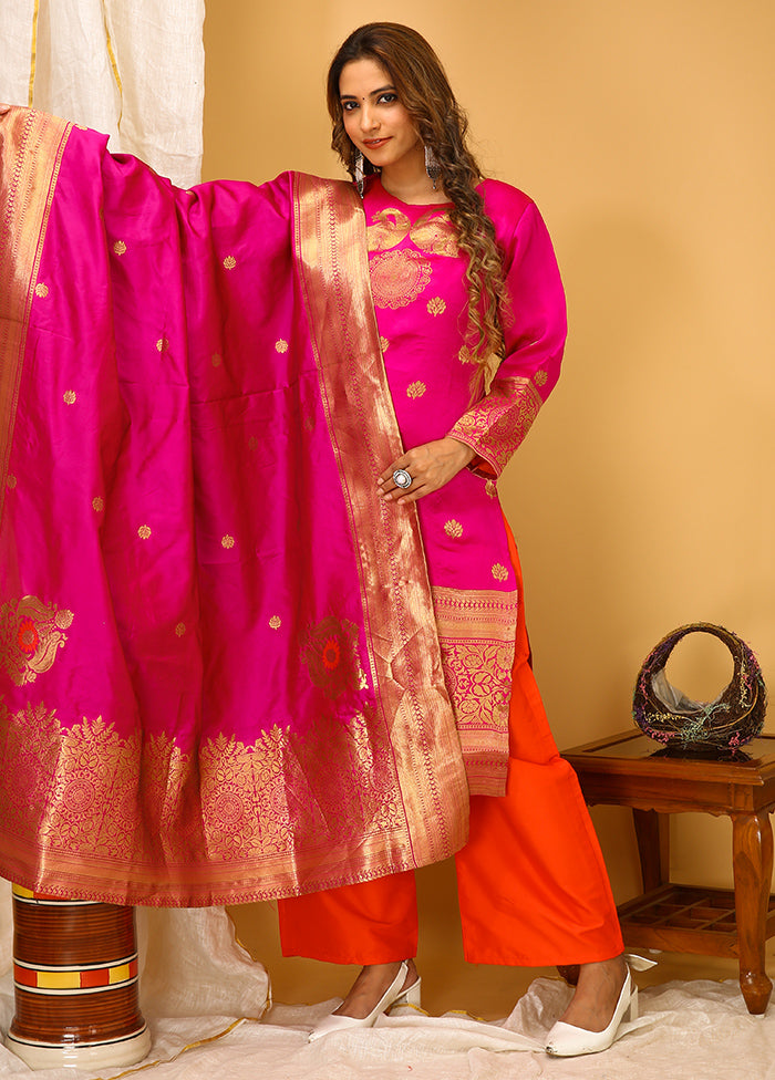 3 Pc Pink Readymade Silk Suit Set