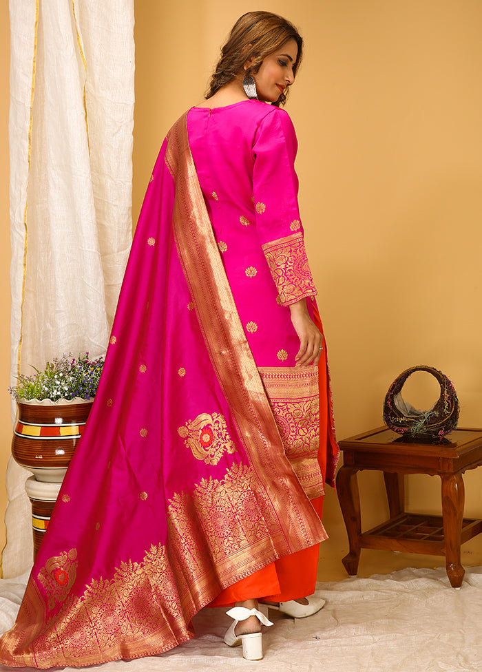 3 Pc Pink Readymade Silk Suit Set