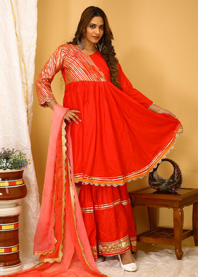 3 Pc Red Readymade Rayon Suit Set