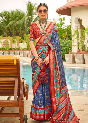 Blue Dupion Silk Saree With Blouse Piece