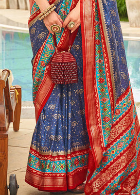 Blue Dupion Silk Saree With Blouse Piece