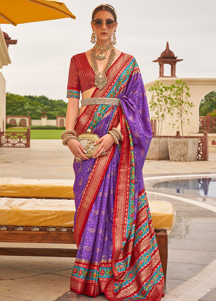 Purple Dupion Silk Saree With Blouse Piece