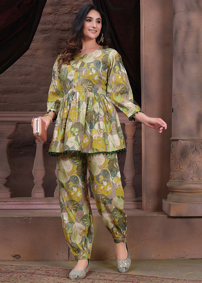 2 Pc Green Readymade Chanderi Coord Set