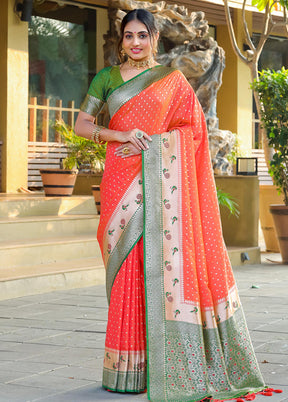 Orange Dupion Silk Saree With Blouse Piece