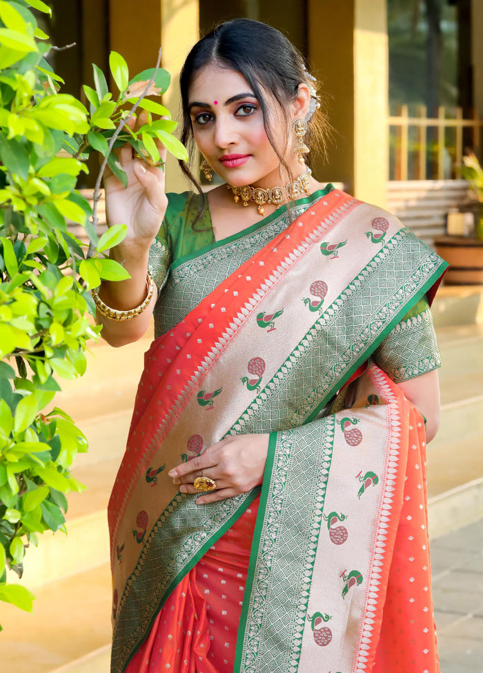 Orange Dupion Silk Saree With Blouse Piece